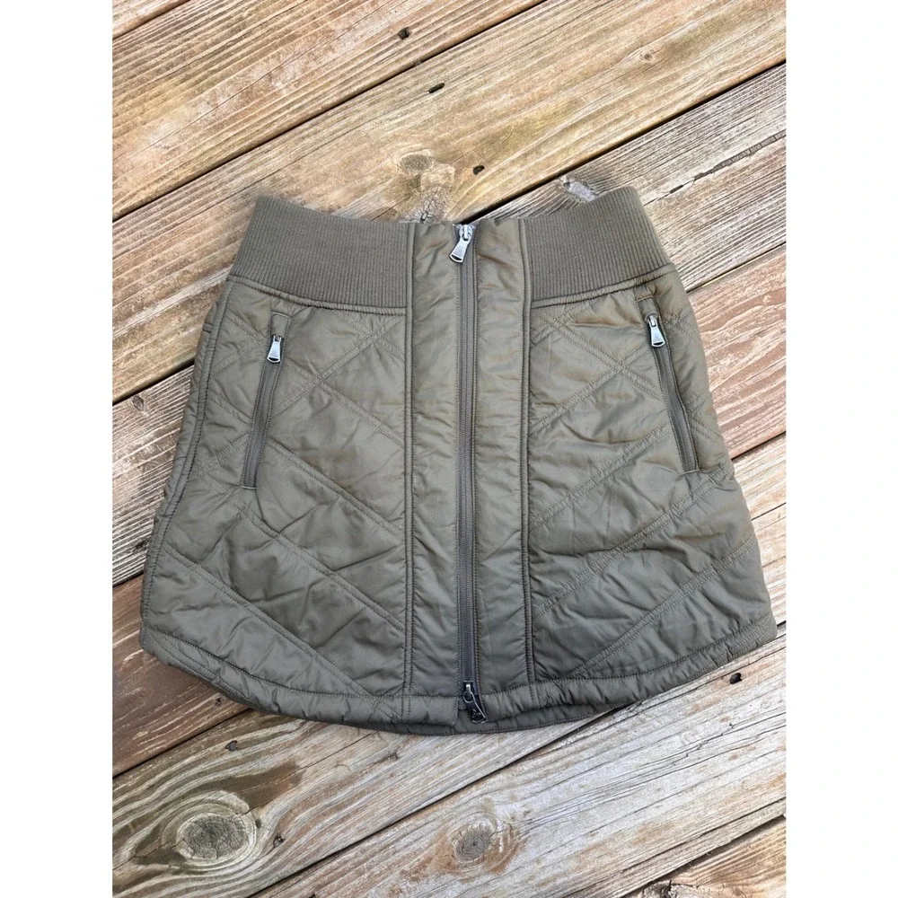 Prana Permafrost Quilted Sherpa Lined Mini Skirt Olive Green Zip Front XS - Picture 1 of 4
